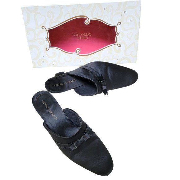 VICTORIA'S SECRET Black Satin Boudoir Slippers New w/ Box Size Medium - Picture 16 of 16